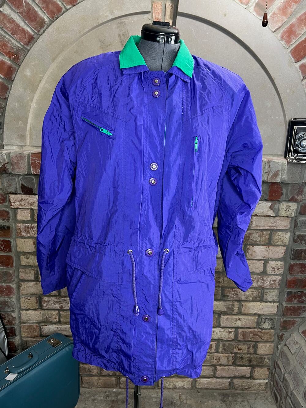 cobblestone  jacket windbreaker green purple 1980s snap front double collar